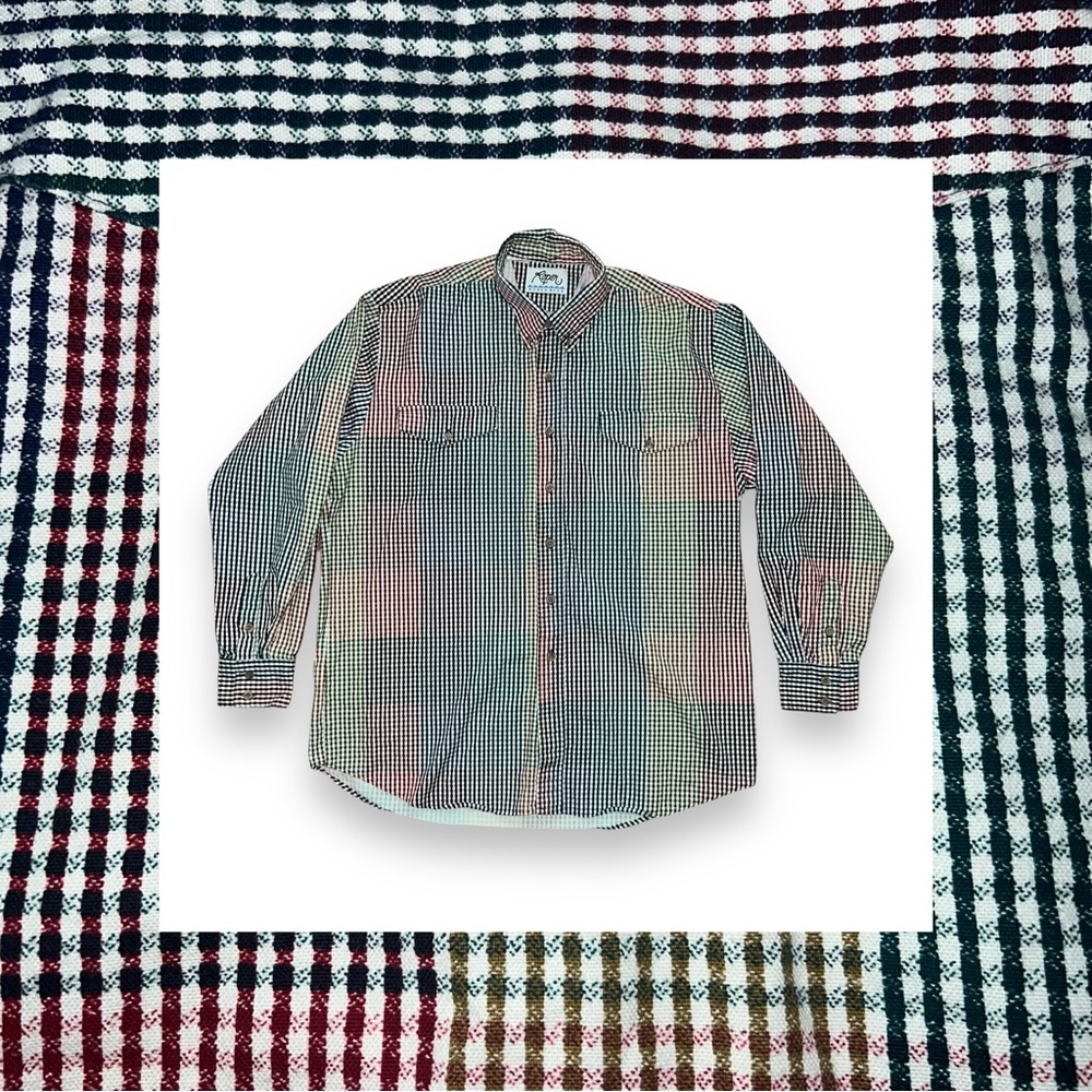 Roper Rodeo Blue Long Sleeve Button Down Shirt Color Block Plaid Men’s XXL USA